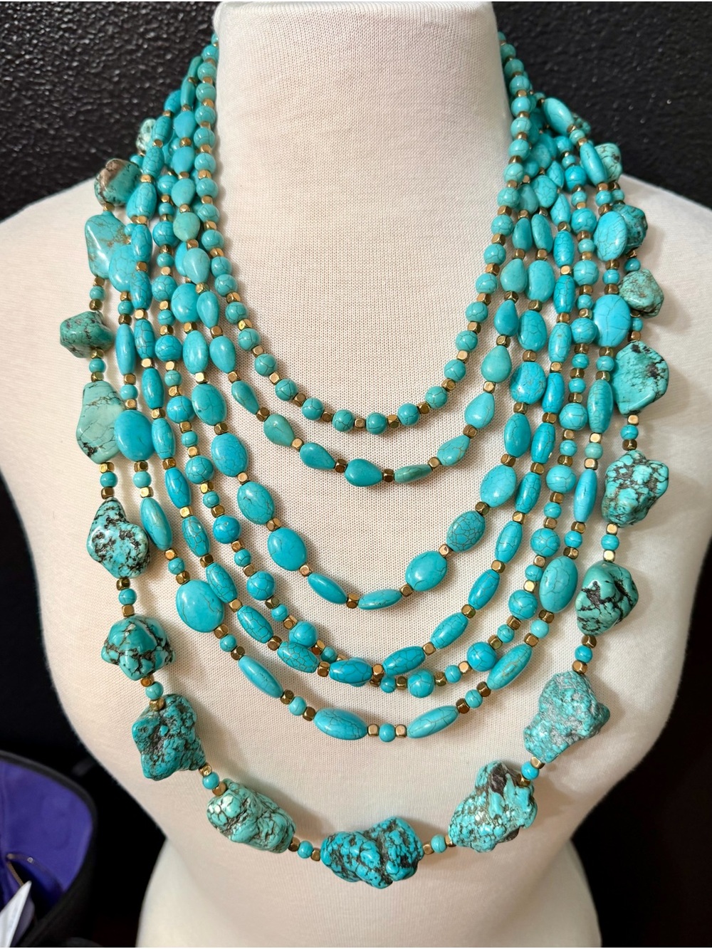 Turquoise Multi-Strand Beaded Necklace - Turquoise Color